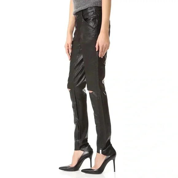 One Teaspoon Faux Leather Pants Leggings Black Skinny Straight Leg slit knee XS - Picture 9 of 16